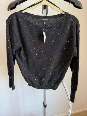 Banana Republic Black Crewneck Sweater with Gold Sequin Speckles